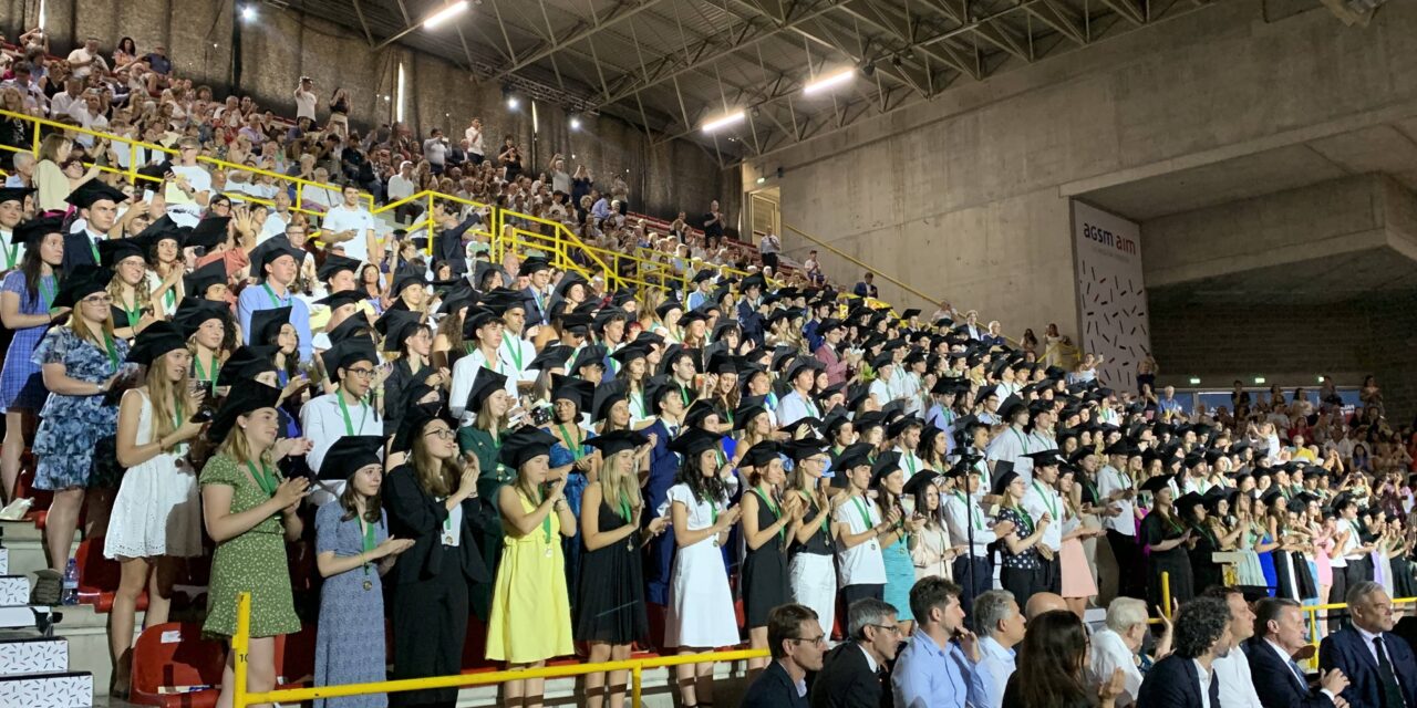 High school Graduation ceremony in Verona. 400 new students with double certification—Italian and American