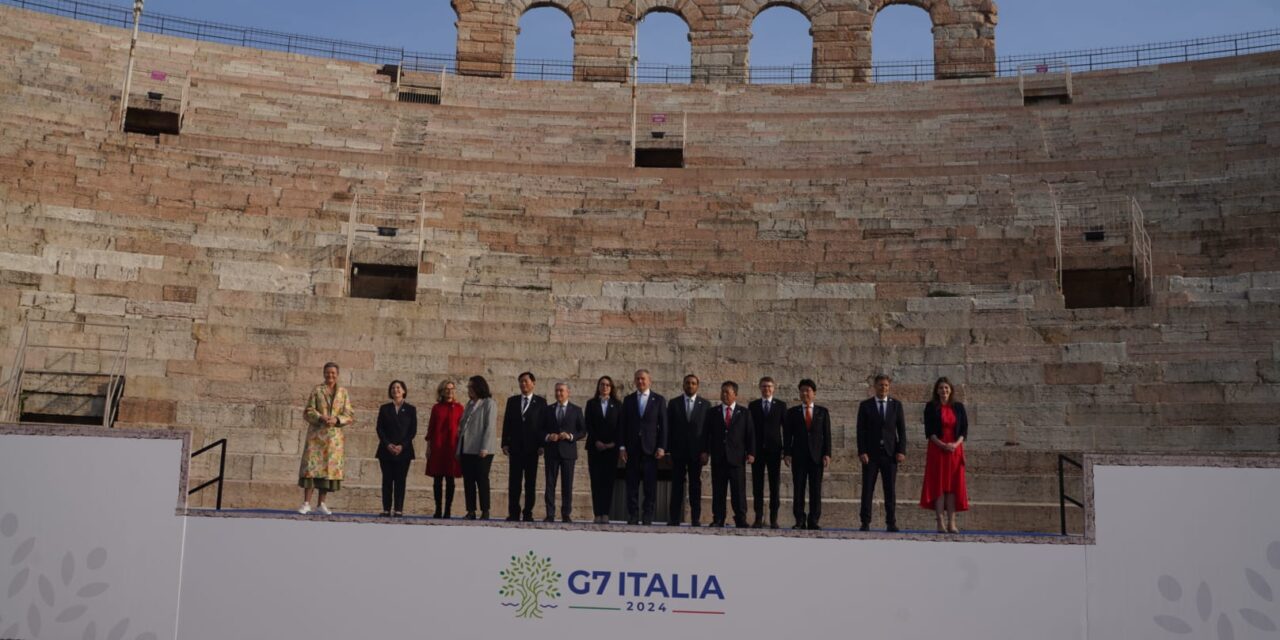 The first G7 ministerial meeting was held in Verona. Who attended, and what themes were discussed?
